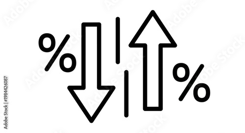 Percentage symbol down and up arrows illustrating financial growth, decline, and fluctuation