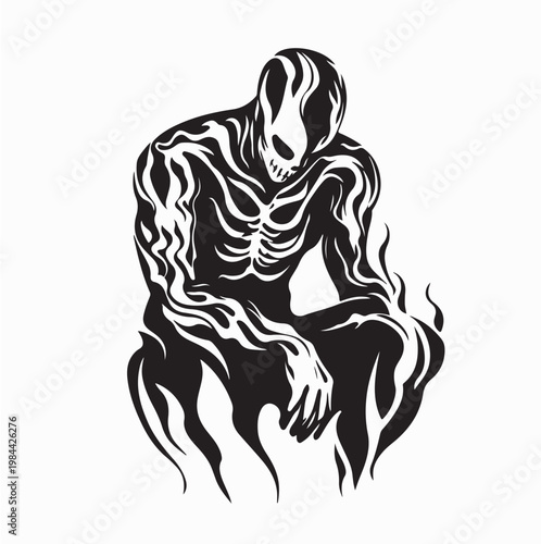 Powerful Fire Man Character With Flaming Aura Vector Art