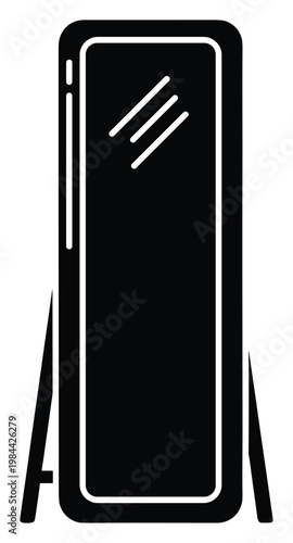 A modern full length standing floor mirror with reflective glass surface for home decor and clothing store fitting rooms furniture design projects