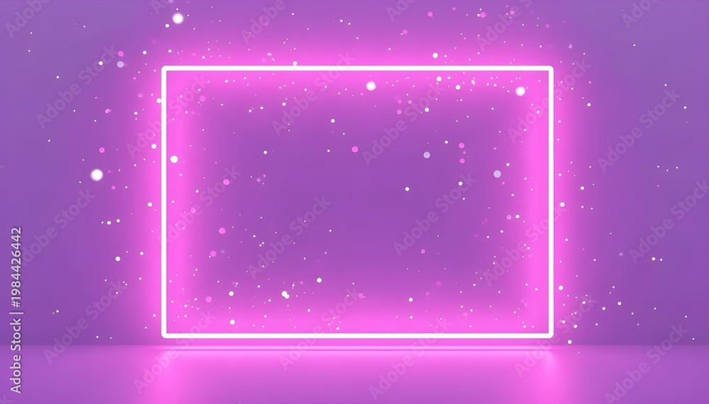 Obraz premium A vibrant purple background with a glowing pink neon rectangle and white specks