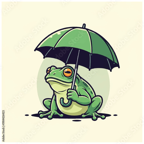 Green Frog Holding Green Umbrella.