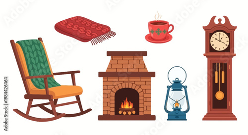 Cozy Fireplace Decor with Classic Wooden Furniture and Antique Clock