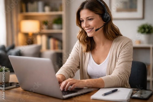 Customer service representative responding to live chat messages on a laptop 