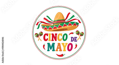 Tableau sur toile Cinco de Mayo celebration emblem with sombrero and maracas