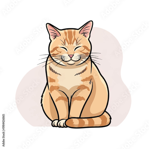 Smiling Orange Tabby Cartoon Cat Face.