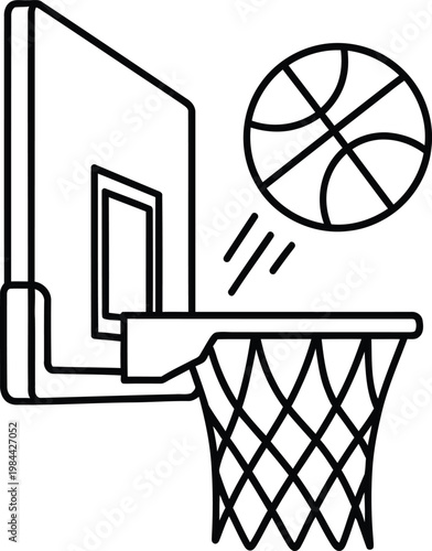 Basketball hoop with ball going through net line art fast break slam dunk