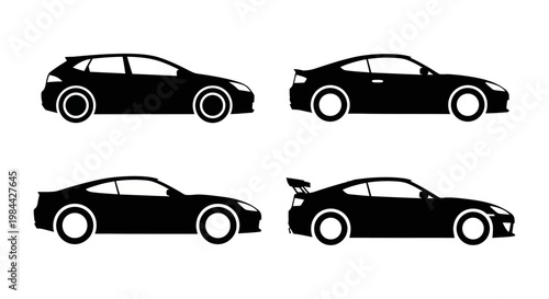 Four Different Car Silhouettes Showcasing Diverse Vehicle Designs and Styles