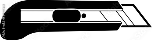 Black and white illustration of a paper cutter on a clean background office tool for cutting paper