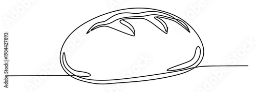 Simple black continuous line drawing of a freshly baked bread loaf with scoring marks perfect for a bakery menu graphic or food blog illustration