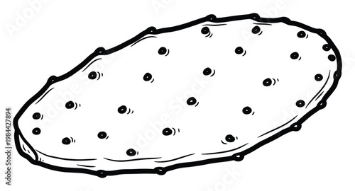Hand drawn sketch of a ripe prickly pear fruit featuring small textured nodes suitable for culinary themed projects healthy food menus and cooking recipe graphics