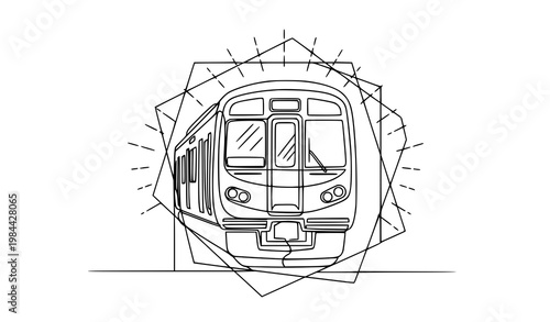 One line commuter train front view symmetrical minimal transport continuous line vector illustration
