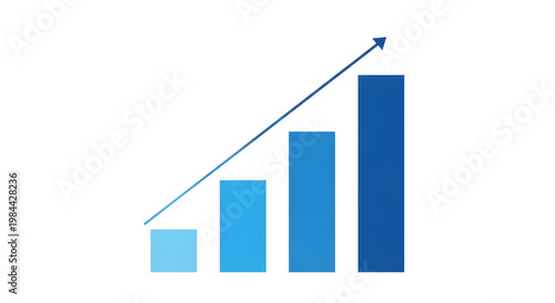 A blue bar graph with an upward trend line