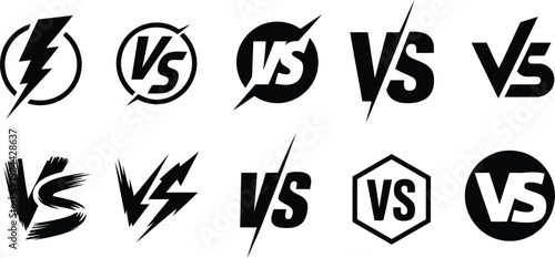 Versus logos collection dynamic black and white battle symbols