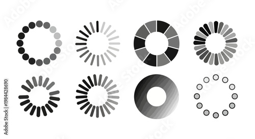 Collection of Circular Loading Indicators and Buffering Icons for Digital Interfaces