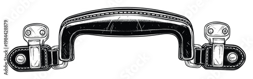 Classic black leather briefcase handle with aged metal fixtures and textured shading, suitable for antique product advertisements, fashion accessories, or documentary presentations.