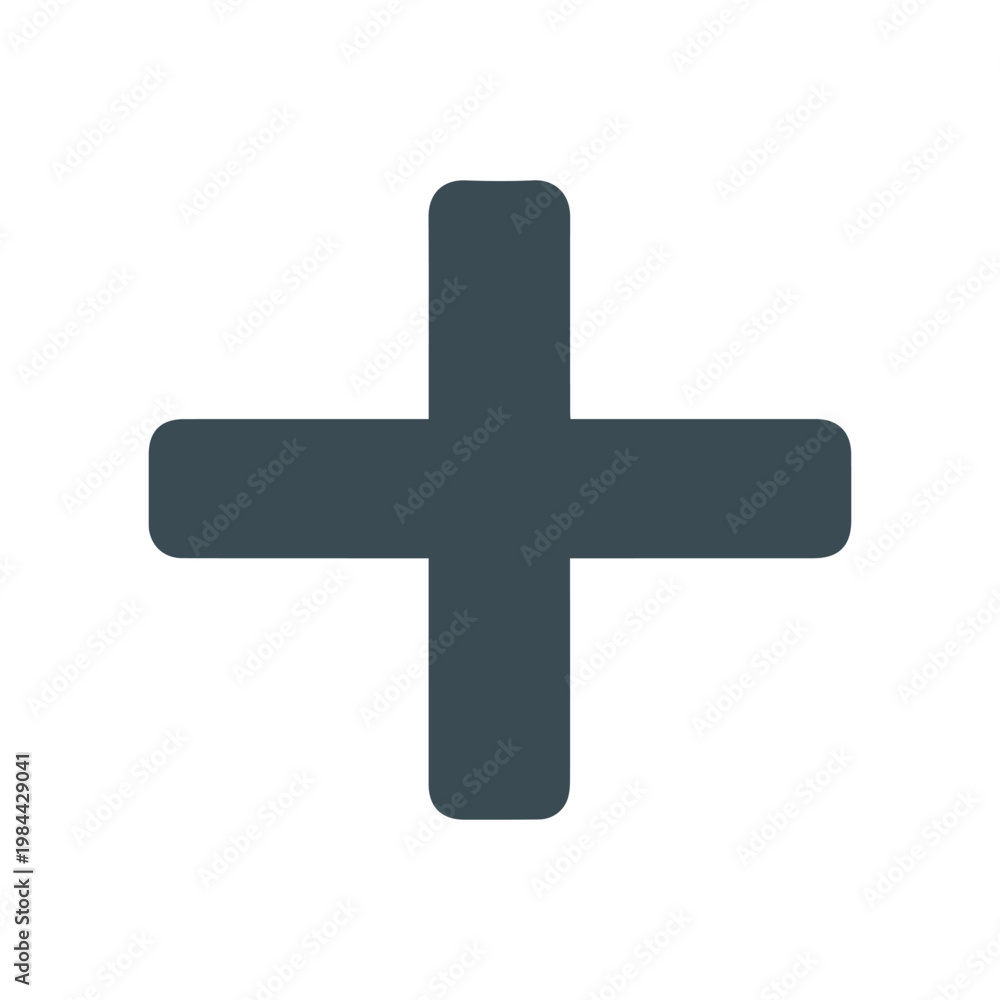Fototapeta premium Dark charcoal gray plus sign symbol with rounded corners over a white background