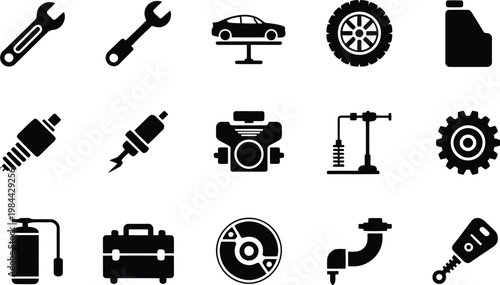 Automotive repair icons tools parts and services for vehicle maintenance