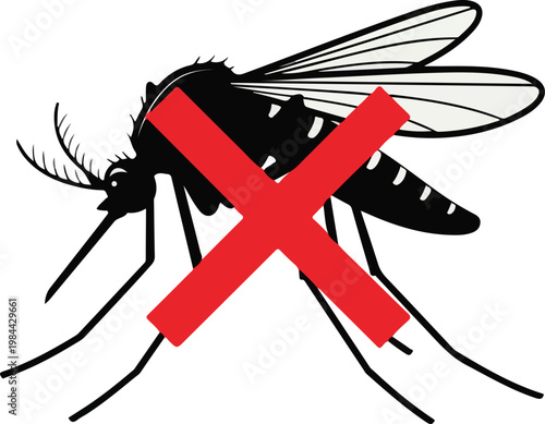 A large mosquito with a prominent red 'X' symbolizing pest control, insect eradication, and disease prevention.