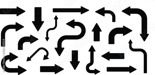 Collection of black arrow icons directional indicators for presentations and designs