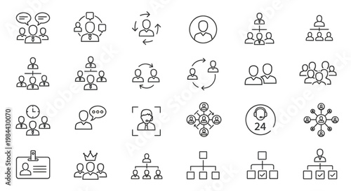 Business Organization Charts and Human Resources Management Icons Collection