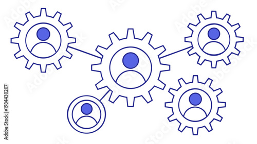 Modern Teamwork and Collaboration Network with Connected People Icons for Business Communication