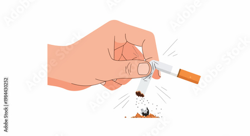 A hand breaking a cigarette in half with fingers on a white background, conveying a stop smoking concept with a bold gesture.