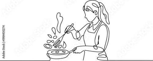 A woman has cooking skills. World youth skill day. one line icon drawing vector