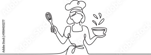 A woman has cooking skills. World youth skill day. one line icon drawing vector