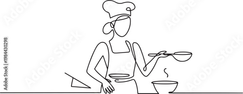 A woman has cooking skills. World youth skill day. one line icon drawing vector