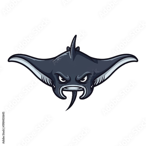 Cartoon angry stingray fish face closeup.