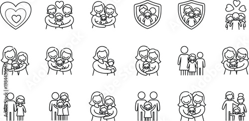 Family crests and heraldic shields silhouette icons isolated on transparent background