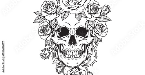 A skull with roses on its head