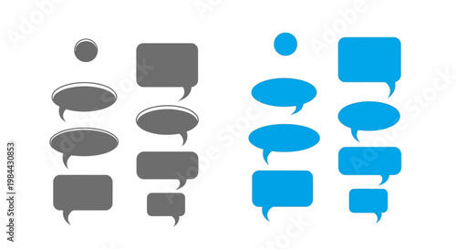 Collection of grey and blue speech bubbles and chat icons, perfect for digital communication and design projects