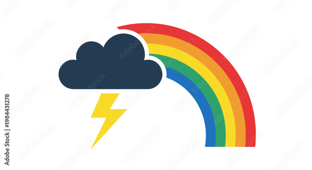 Obraz premium Thunderstorm cloud with lightning and rainbow background 