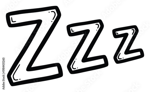 A playful visual representation of three decreasing Zzz letters commonly associated with sleep and snoring perfect for educational content comic strips or childrens media