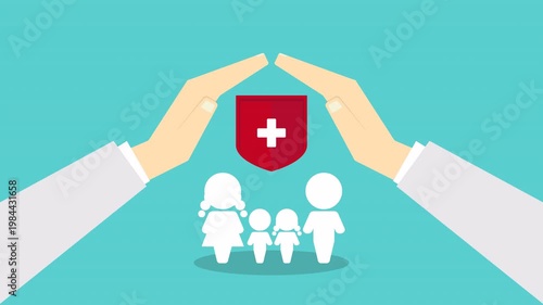 Family Health Insurance Protection Animation Medical Shield Safety Healthcare Security Concept
