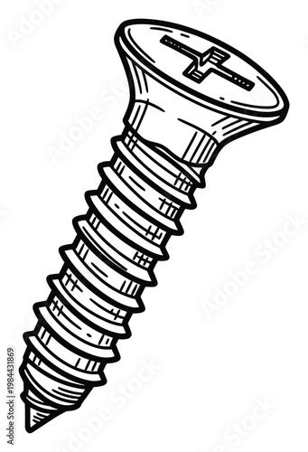 A robust metal screw with a visible Phillips head and detailed threads, essential for construction, repair, and DIY projects, perfect for representing fastening and assembly concepts.
