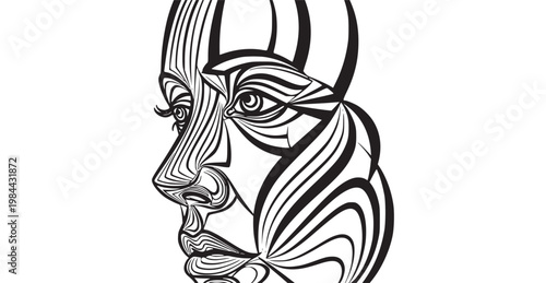 A black and white drawing of a man's face with a mustache