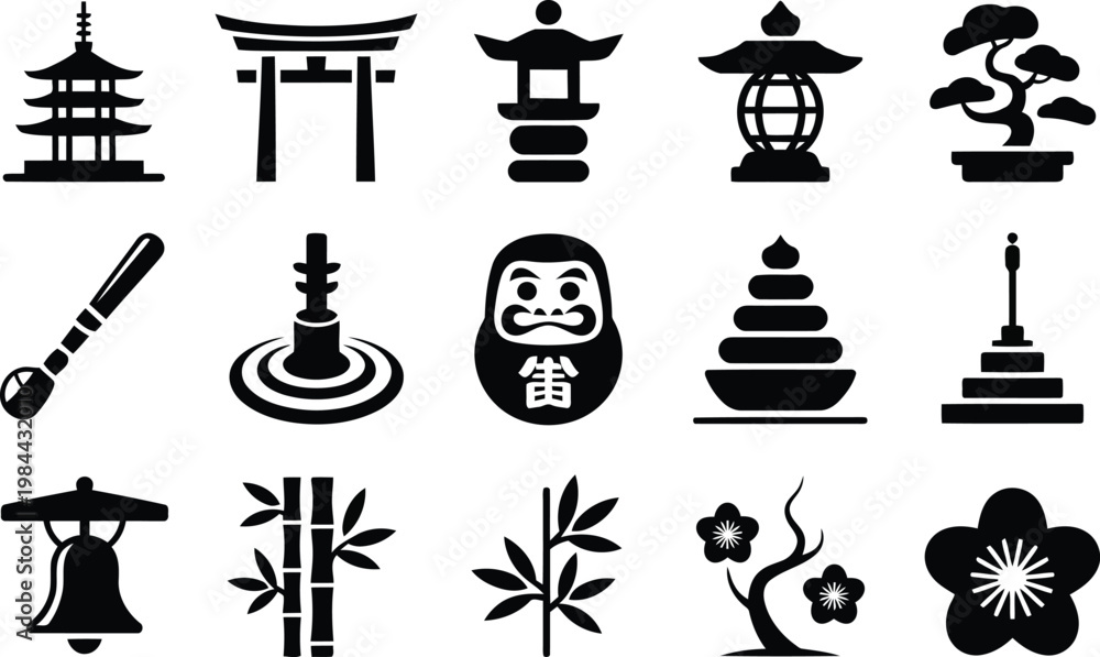 Fototapeta premium Japanese cultural icons a collection of traditional symbols and architectural elements