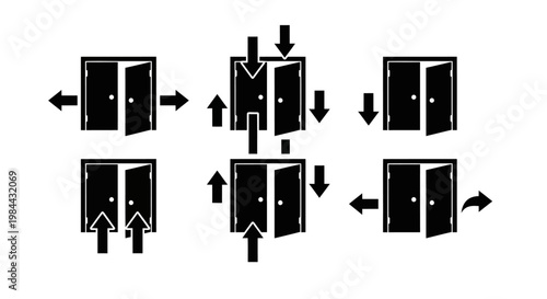 Visual guide illustrating different ways of opening and closing doors with directional arrows
