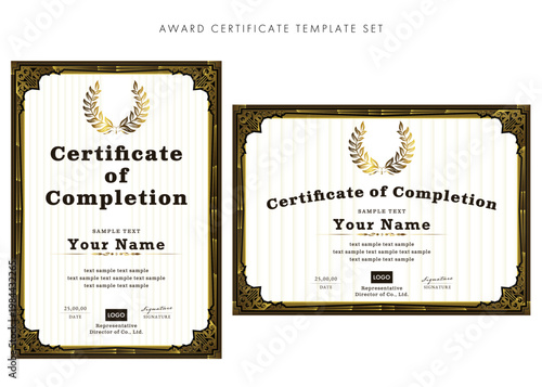 Elegant Classic Certificate of Completion Template Set with Gold Ornamental Frame