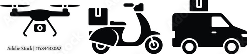 Delivery vehicle icons drone scooter and van modern logistics