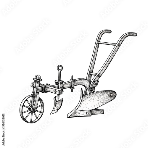 Vintage manual farming plow equipment tool.