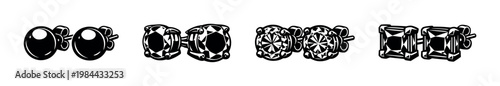 Black and white vector illustrations of various stud earrings silhouette clipart