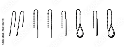 Vector illustration of minimalist earrings, silhouette of jewelry elements, black and white design