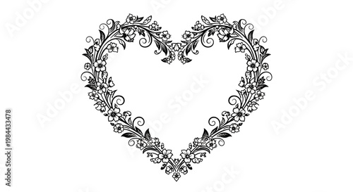 Heart Shaped Floral Decorative Design Element.