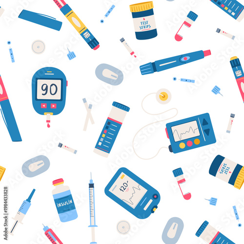 Diabetes Care Medical Equipment Seamless Pattern Illustration