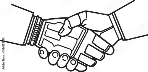 Two robotic hands shaking in a handshake gesture to symbolize partnership or agreement