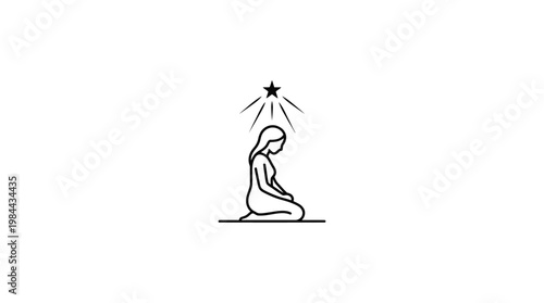 Minimalist Line Art of Praying Woman with Star