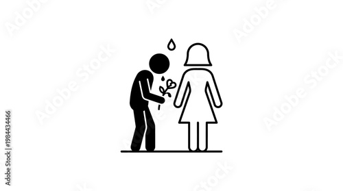 Nervous Man Offering Flower to Woman